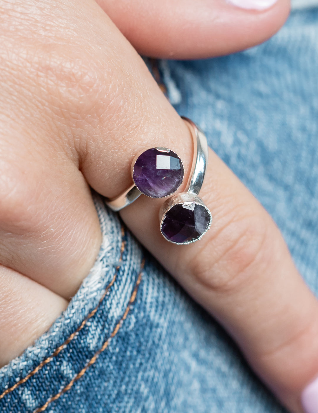 Anillo Duo Morado Plateado