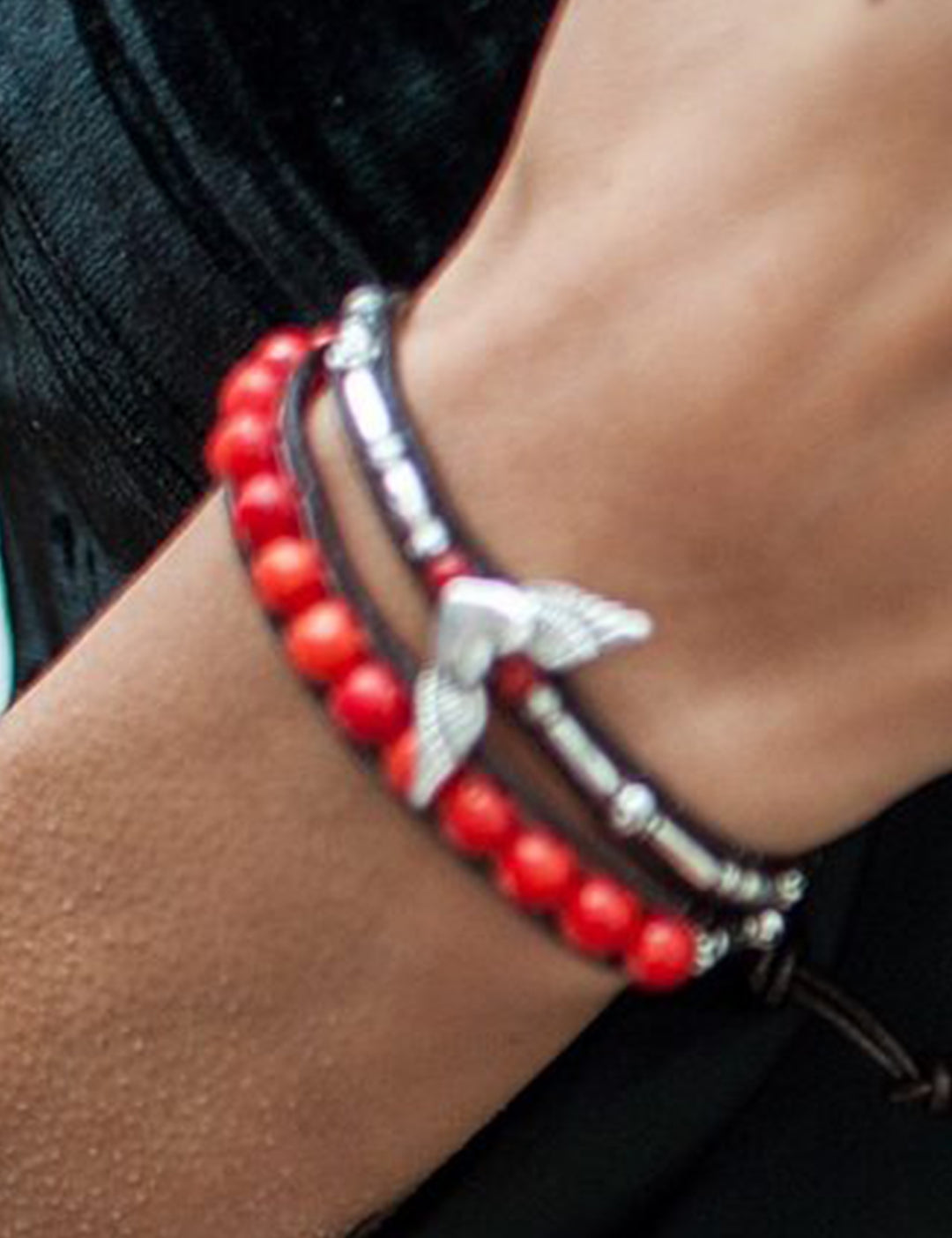 Pulsera Piedra coral Roja dos vueltas