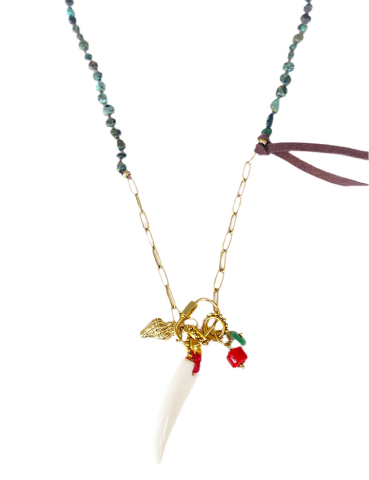Collar turquesa africana verde amuletos