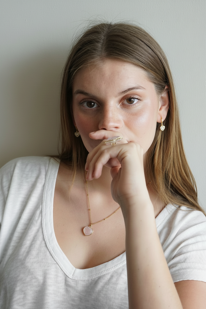 Cadena corazón cuarzo rosa