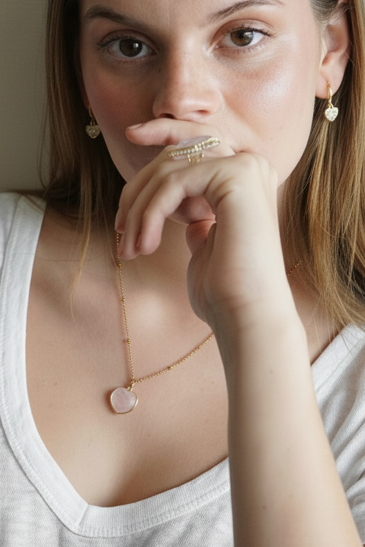 Cadena corazón cuarzo rosa