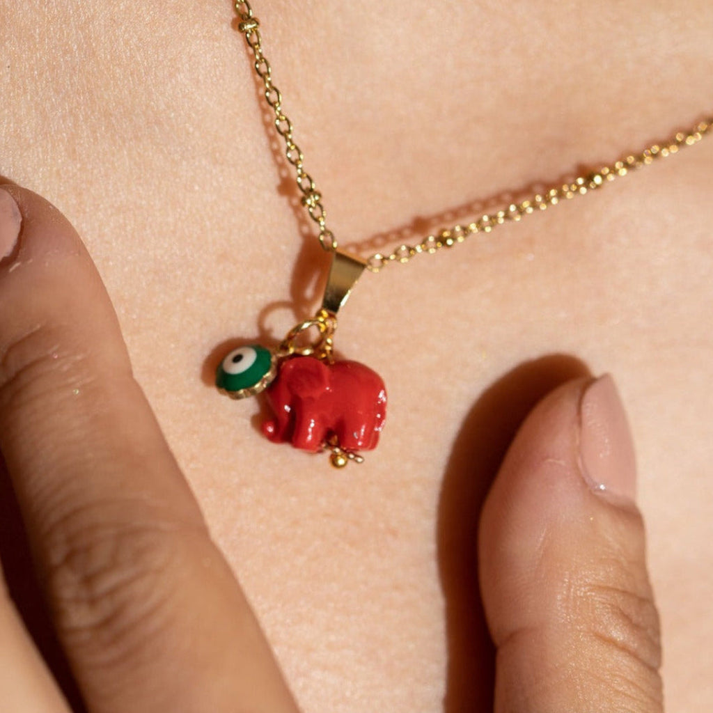 CADENA LISA ELEFANTE ROJO