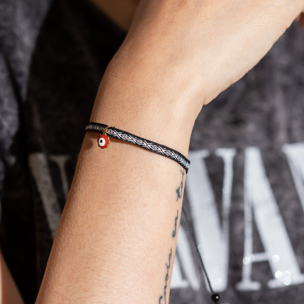 Pulsera tela negro/blanco