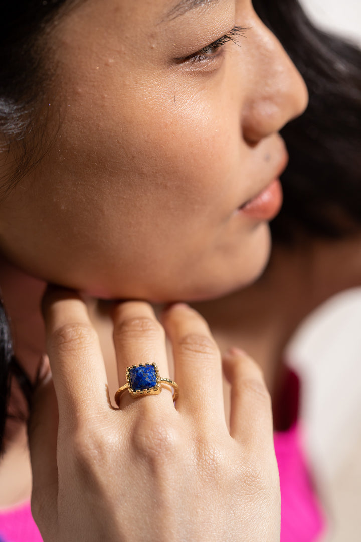 Anillo Cuadrado | Dorado Azul