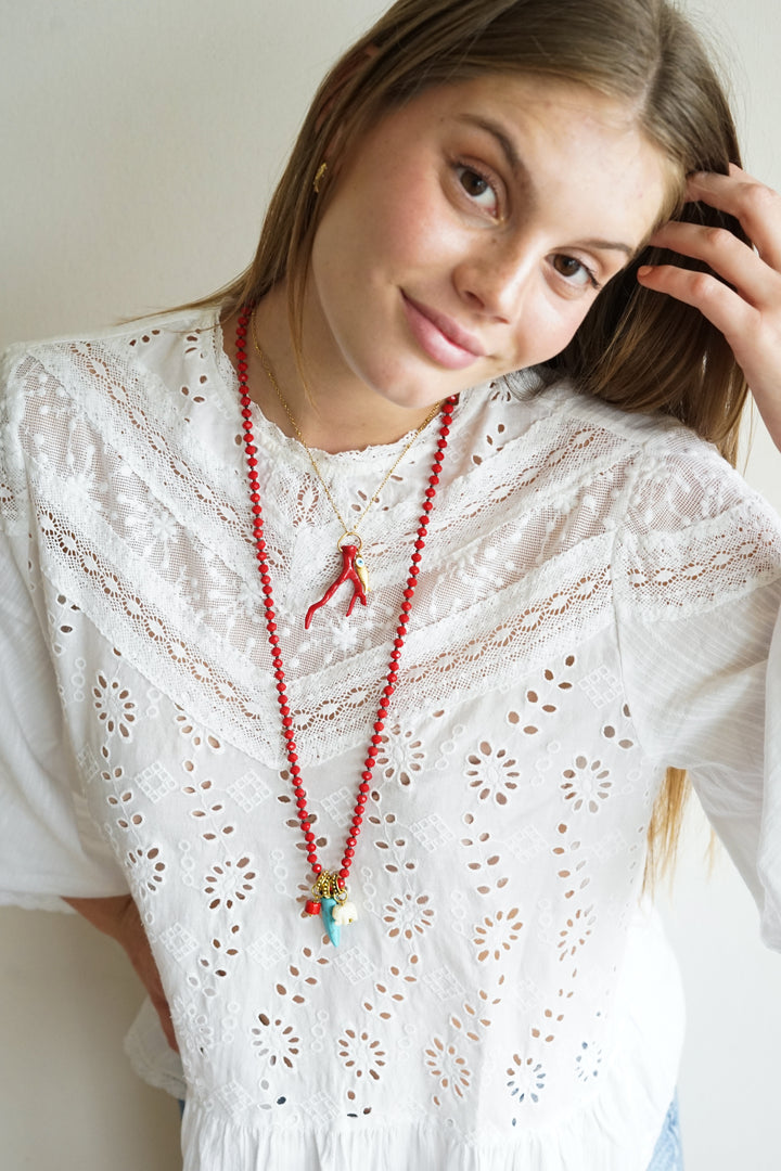 Collar cristal Checo rojo colgantes amuletos