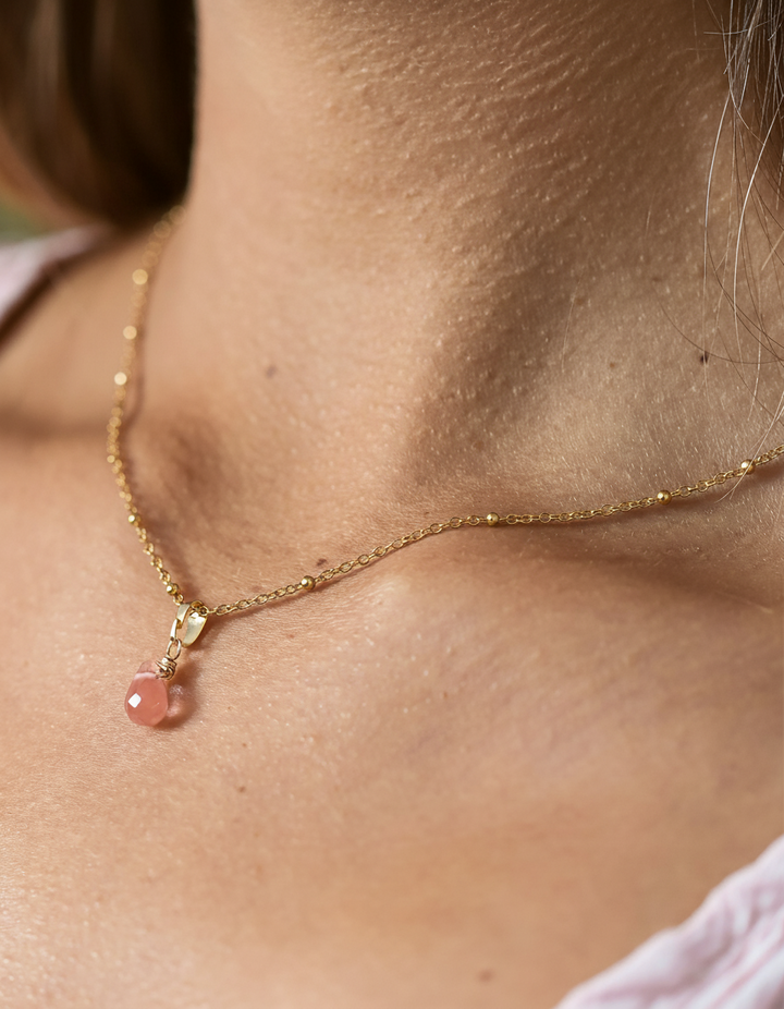 Solo cadena lisa Lágrima Cuarzo Rosa