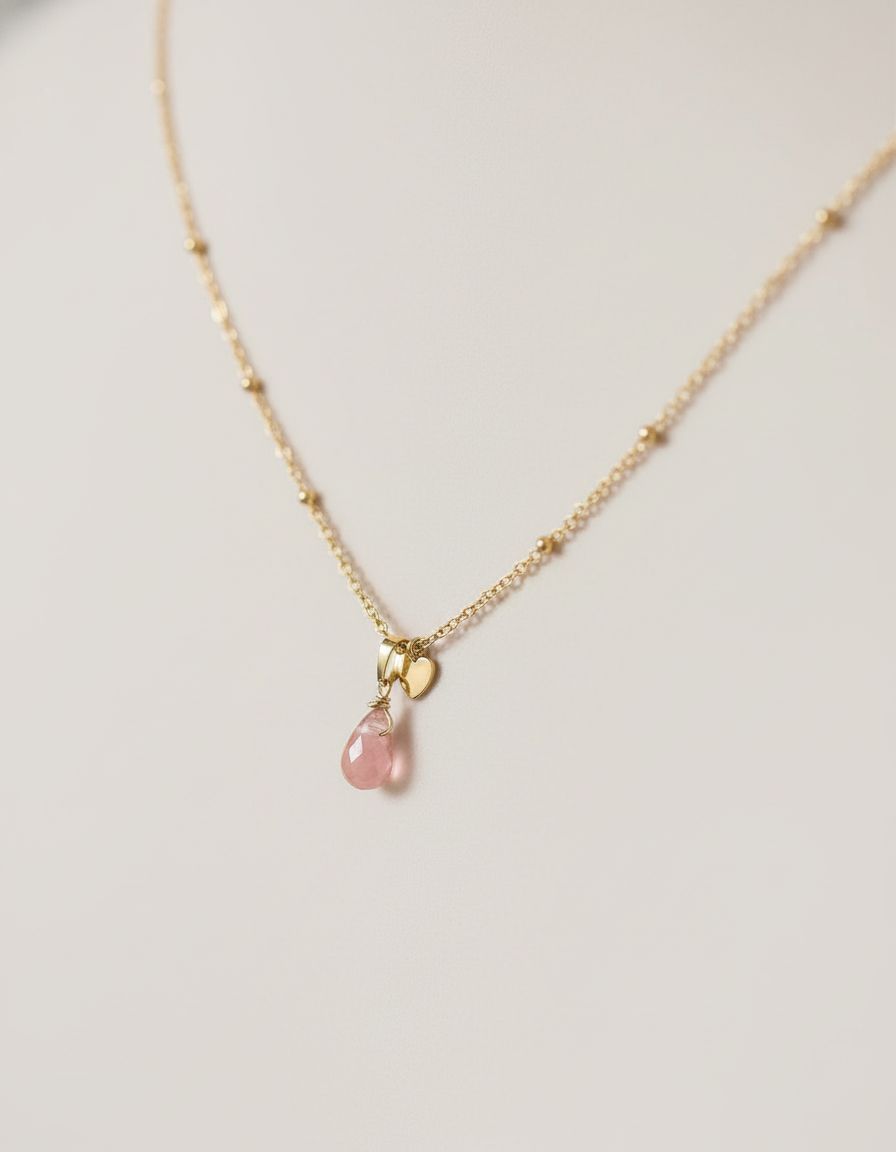 Solo cadena lisa Lágrima Cuarzo Rosa