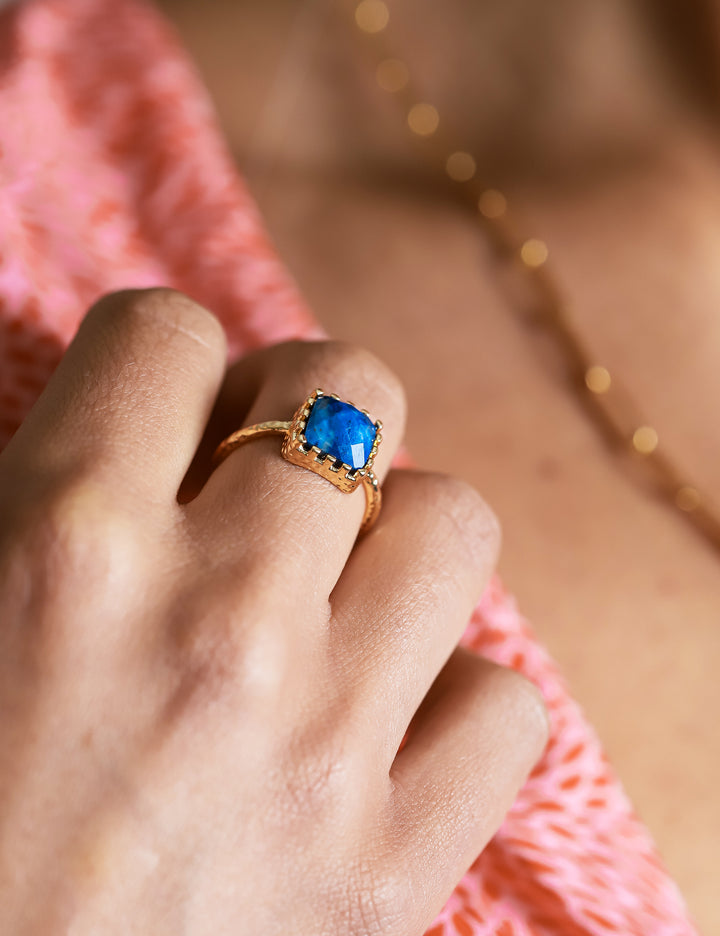 Anillo Cuadrado | Dorado Azul