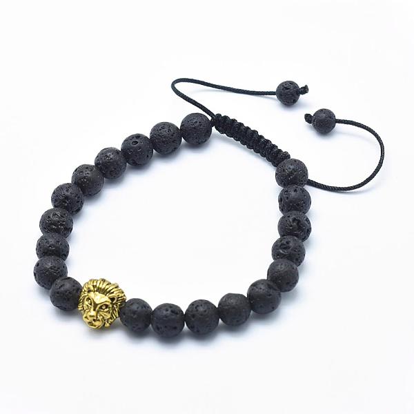 Pulsera piedra volcánica del 6 Cabeza León