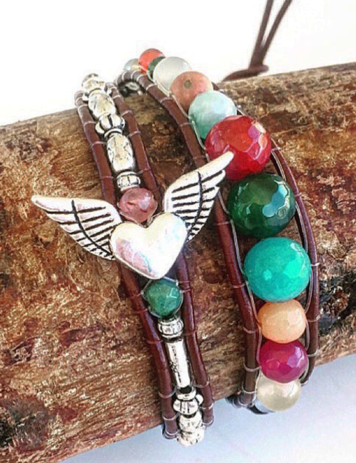Pulsera Piedra  ágata colores dos vueltas Corazón